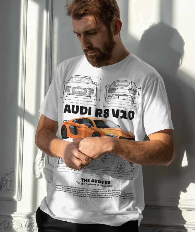 Audi R8 V10 Blueprint T-Shirt (White)