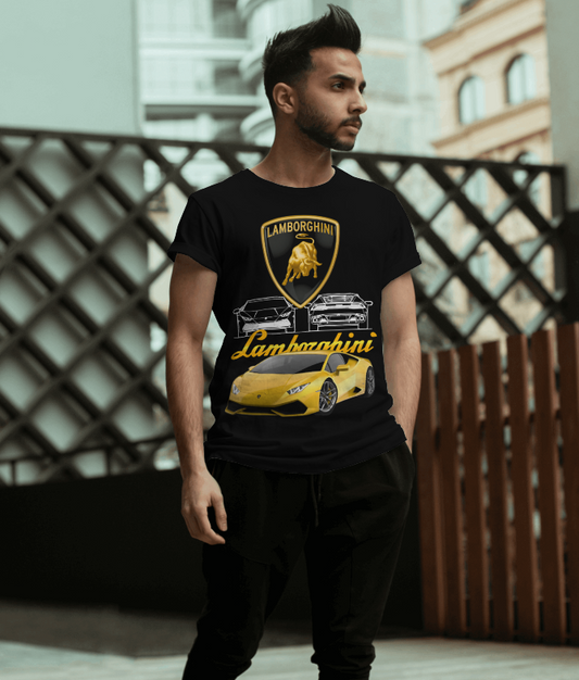 Gold Lamborghini Blueprint Graphic T-Shirt